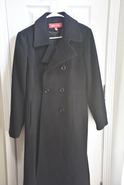 Anne Klein Black Wool Blend Double Breasted Long Coat Sz8 LSC526